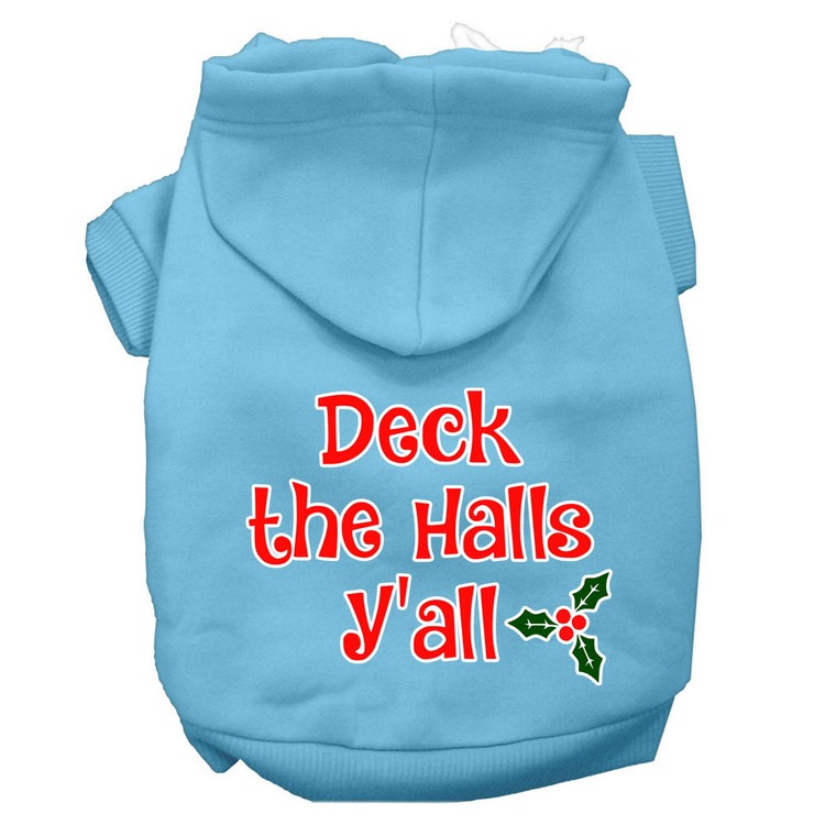 Deck the Halls Y'all Screen Print Dog Hoodie Baby Blue XS